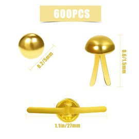 KINBOM 600pcs 8 x15mm Paper Fasteners Brads, Gold Round Head Brads Split Pins for DIY Paper Crafts Scrapbooking (Gold)
