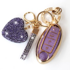 YIKECASE Key Fob Cover with Diamond Keychain, Car Key Holder Compatible with 4 Buttons Nissan Altima Rogue Sentra Pathfinder Frontier Maxima Titan Murano Kicks Juke Versa Armada GTR, (Purple-Heart)