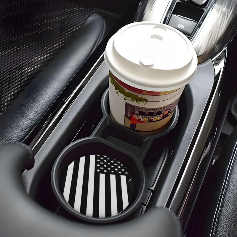 KOSUES Black White American Flag Absorbent Ceramic Car Coasters 2
