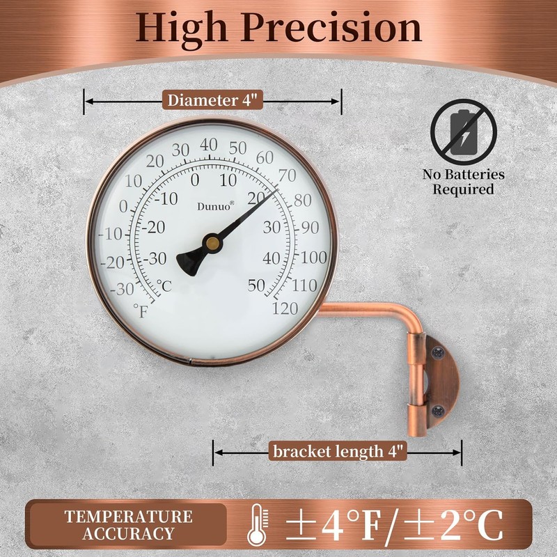 4 Inch Outdoor Thermometer, Outside Temperature Gauge Decorative for Patio,