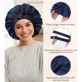 Coubeau Hair cap for the night, sleep cap, silk turban towel with button, microfibre towel, hair combination of dry hair cap and satin sleep cap