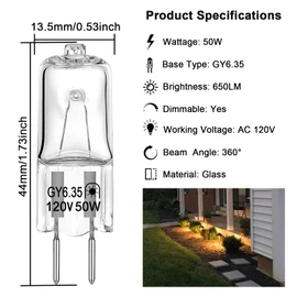 GY6.35 Light Bulbs, 120V 50W Crystal Clear Halogen Bulb 2 Pin, T4 JC Bi-Pin Base G6.35 Capsule Bulb, Dimmable 2700K Warm White 2 Prong Light Bulb for Pendant Light, Microwave Oven, Table Lamp, 10 Pack