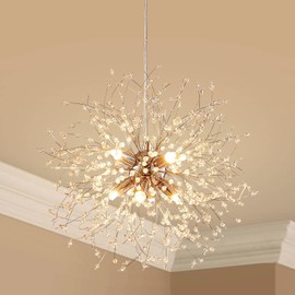 Shrine Dandelion Crystal Chandeliers, Modern Design, Firework Pendant Light for Living Room Space, H17'' x D17'',Adjustable Chains 59'', 9 * G9 Sockets, Chrome Finish Frame