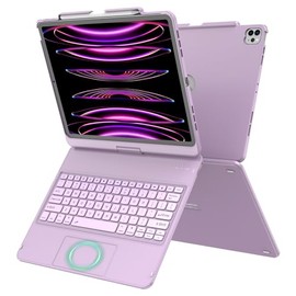 GGH GGH Touch for iPad Keyboard Case Air 13 (M3 2025 / M2 2024) &12.9 iPad Pro (6th,5th,4th,3rd Gen),360 Rotatable Protective Cover Multi-Touch Trackpad Keyboard Case with Pencil Holder - Light Purple