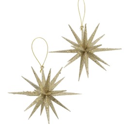 Boltze Tove Decorative Pendants Set of 2 Tree Decorations Star Gold Sparkle Glitter Christmas Tree Christmas Tree Winter Decoration Advent Star for Hanging