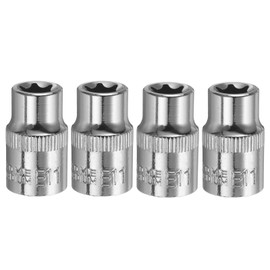 HARFINGTON 4pcs E-Torx Socket 3/8" Drive E11 External Torx Deep Socket CR-V 6 Point Spline Socket Star Female Bit Socket for Auto Repairs Home Maintenance DIY Hand-making 1.2" Length