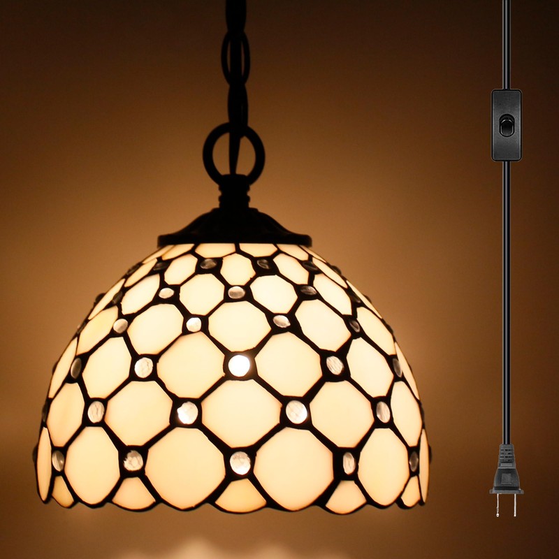 Small Tiffany Pendant Light Stained Glass Plug in Hanging Lamp