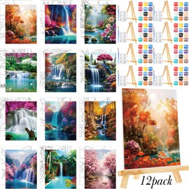 Zhanmai 12 Pack Pre Drawn Canvas for Painting Sip and Paint Kit 8" x 10" Paint Party Set Canvas Painting Pre Printed Canvases for Party Favor DIY Virtual Adult's Date Night(Realistic Landscape)