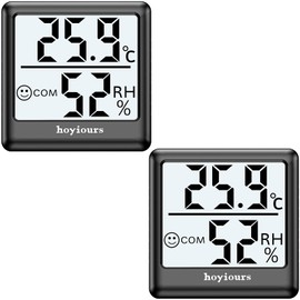 Thermometer Hygrometer Indoor hoyiours Digital Thermo-Hygrometer with Large LCD Screen, Smiley Indicator, 3s Quick Refresh, Mini Humidity Monitor for Office, School, Greenhouse, Pack of 2, Black