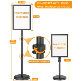 Sign Stand Heavy Duty Poster Stand for Display, 29-58” Retractable Floor Standing Sign Holder Stand, Fillable Pedestal Menu Stand, Both Vertical & Horizontal Stanchion Sign Holder (Black, 11 x 17,1Pack)