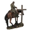 Western Cowboy in Solemn Prayer On Horse By Faded Cross