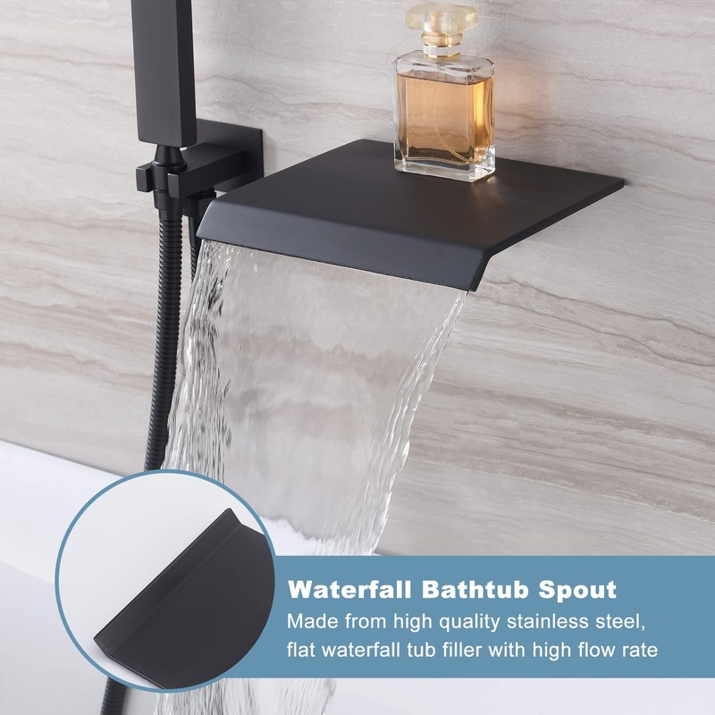 Waterfall Bathtub Faucet Set with Sprayer, Wall Mount Tub Spout