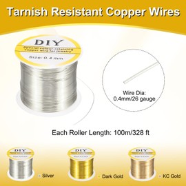 sourcing map 0.4mm/26 Gauge Copper Wire for Jewelry Making, 1 Roll Craft Tarnish Resistant Beading Wire for Jewelry Making Supplies DIY (Silver)-100m