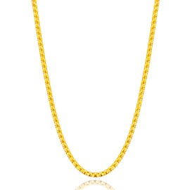 CLASICOMIS Gold Box Chain for Men, 2.5mm 3mm Mens Stainless Steel Box Chain Necklace Jewelry for Men (3mm-Gold, 20 Inches(Men's Average Length))