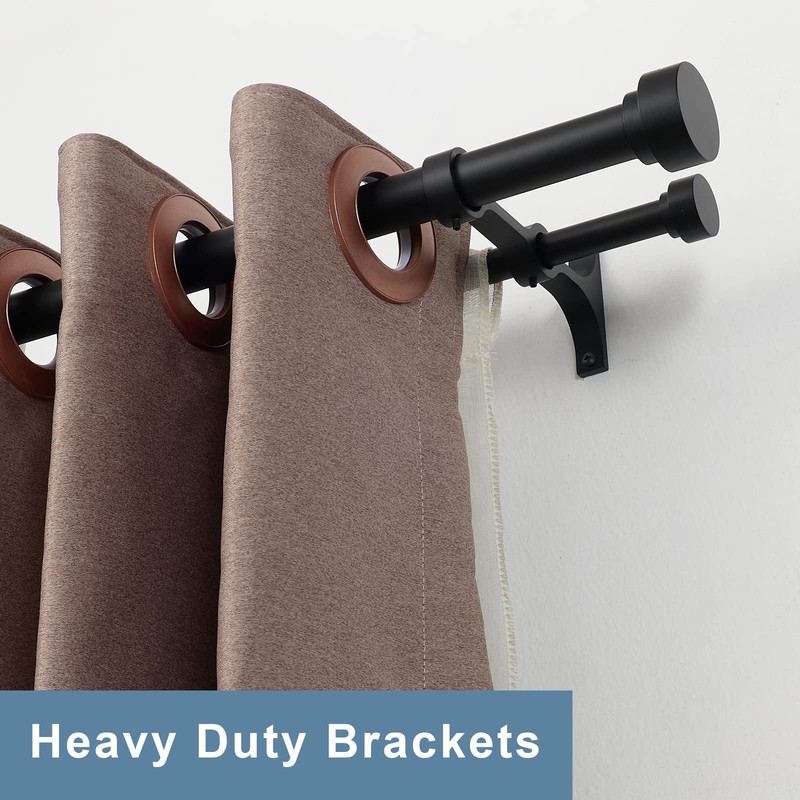 Heavy Duty Double Curtain Rods with Cylindrical Cap Finials -