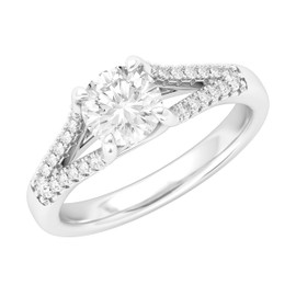 Sterling Silver Split Shank Trellis Simulated 1.0 CT Diamond Engagement Ring Promise Bridal Ring For Women (L)