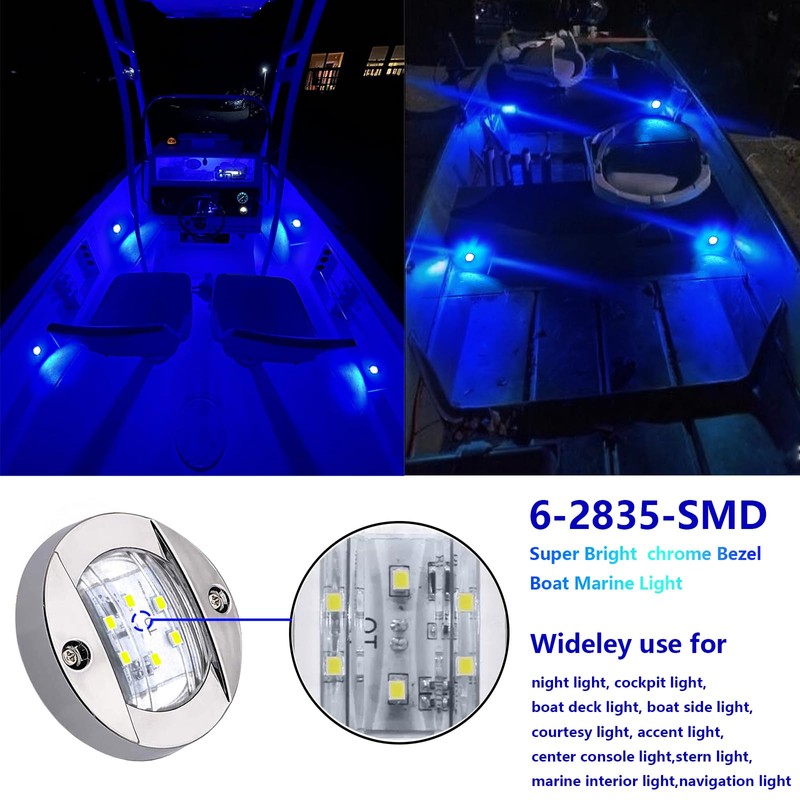 FZSSHYG 4Pcs 3" Round Chrome Blue Marine Boat Lights for