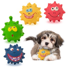 TTCOLATOPIA 4Pcs Squeaky Dog Toys Set - Natural Latex Rubber Balls for Large, Medium, Small Dogs - Aggressive Chewers Friendly - Cute Faces for Fun