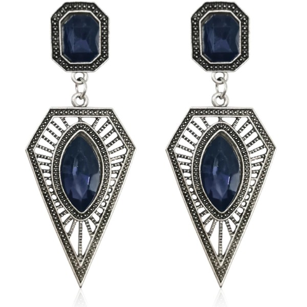 Fashion Retro Silver Exaggerated Sparkly Crystal Triangle Dangle Drop Earrings