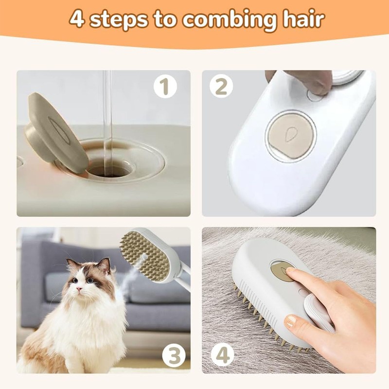 4 in 1 Cat Steam Brush for Shedding, 2025 New