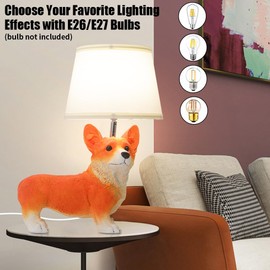 MUMENG Unique Table Lamp, Corgi Shape Cute Lamps for Bedroom, Resin Bedside Table Lamp with 360°Rotating Lamp Head, Kids Desk Lamp Animal Lamp for Home Decor, Gift, Cute Puppy Shaped Desk Lamp