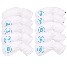 Iron Covers Golf Covers 10 Piece Set with Count #4-9 AW PW SW Waterproof (White)