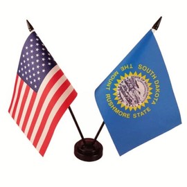 Zigvert America & South Dakota Twin Desk Flag, US South Dakota Table Flags, 8 x 5 Inches American & South Dakota Deluxe Desk Flag Set - Miniature USA & South Dakota Stick Flag with Flag Stand