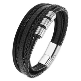 Mochity Men's Leather Bracelet, Men's Leather Bracelet, Black, Viking Men's Bracelet, Men's Stainless Steel Bracelet, Men's Leather Bracelet, Men's Gifts, Bracelets for Men, Leather, Stainless Steel