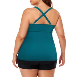 Firpearl Underwire Tankini Bathing Suit for Women Two Piece Tummy Control Swimsuits V Neck Tankini Tops with Shorts Enamel Blue 16