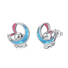 Animal Earrings Women's 925 Sterling Silver Fox / Rabbit / Koala / Pig Hoop Earrings Huggie Small Hoop Earrings Animal Jewellery Mother's Day Gift for Women Girls Children, Sterling Silver, Cubic