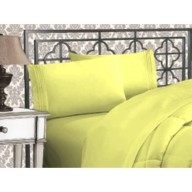 Elegant Comfort Luxurious 1500 Premium Hotel Quality Microfiber Three Line Embroidered Softest 4-Piece Bed Sheet Set, Wrinkle and Fade Resistant, Queen, Pistachio Green