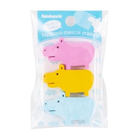 Nakabayashi HPP-ERA-P Hippopo Series Mascot Eraser, Pastel, Pack of 3