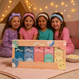 Squishmallows Face Sheet Mask Set – 5 Pack - Coconut, Strawberry, Mango, Blueberry & Watermelon. Fun Sleepover, Girls Night & Pajama Party