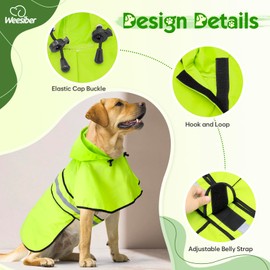 Weesiber Dog Raincoat, Waterproof Puppy Rain Jacket with Leash Hole, Lightweight Pet Rainwear Doggy Poncho Slicker(Small, Green)