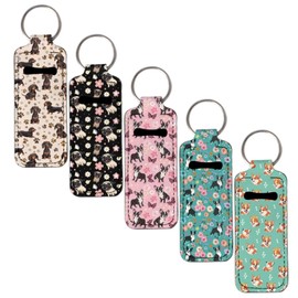 Pensura Cute Dog Chapstick Holder Soft Novelty Lip Gloss Tube Holder Key Chain Aesthetic Lipstick Organizer Keychain for Storage Hook and Lunch Box Lip Balm Pouch(Pack of 5)