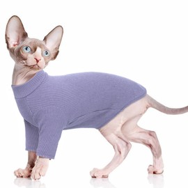 PUMYPOREITY Cat Cotton Clothing, Warm Jumper for Hairless Cat Vest Shirts Kitten Soft Jumper Cat Costume Coat for Small/Medium/Large Cats (Purple, L)