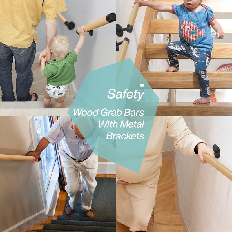 Purife 18 inch Real Wood Grab Bar Hand Rails for