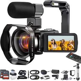 Acuvar 4K Video Camera Camcorder 48MP Auto Focus Vlogging Camera for YouTube 60FPS 18X Zoom Digital Camera WiFi, Mic, Stabilizer, 2 64GB SD Cards, 50" Tripod, Case, Dual Charger, Card Reader, Remote