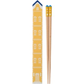Nakano Chopsticks and Case Set, Natural Wood, 8.3 inches (21 cm), Yellow, Toy House Chopsticks with Case, Pastel Colors, Made in Japan