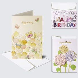 EMCYDIA 3D Butterfly & Floral Design Birthday Card, Gold Foil Birthday Greeting Cards, 12 Pack Blank Happy Birthday Card Bulk for Family, Kids, Friends, Work & Office Celebrations4x6 In (4.7x6.5 In/3 Designs)