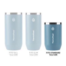 ThermoFlask 2 en 1 con aislamiento al aspiradora, 12 onzas, calidad premium, se adapta a latas de tamaño estándar, a prueba de sudor, base antideslizante, color azul polvoriento