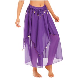 HULIJA Women's Belly Dance Skirt Long Dance Skirt Sequins Asymmetrical Skirt Dance Stage Skirt Carnival Dance Outfit Oriental Costumes, A purple