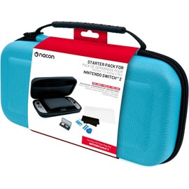 NACON 3er-Pack für Switch 2 | 1 Hartschalenetui | 1 Displayschutzfolie | Aufbewahrungsbox für Spiele (blau)