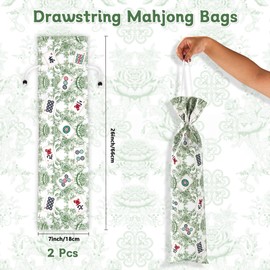 Bornerwhite 2 Pcs Green Drawstring Mahjong Bags Protective Sleeve Printed Tile Bag 26 Inches Mahjong Racks for Tiles and Pushers for Mahjong Accessories and Gifts(Empty Bag Only)