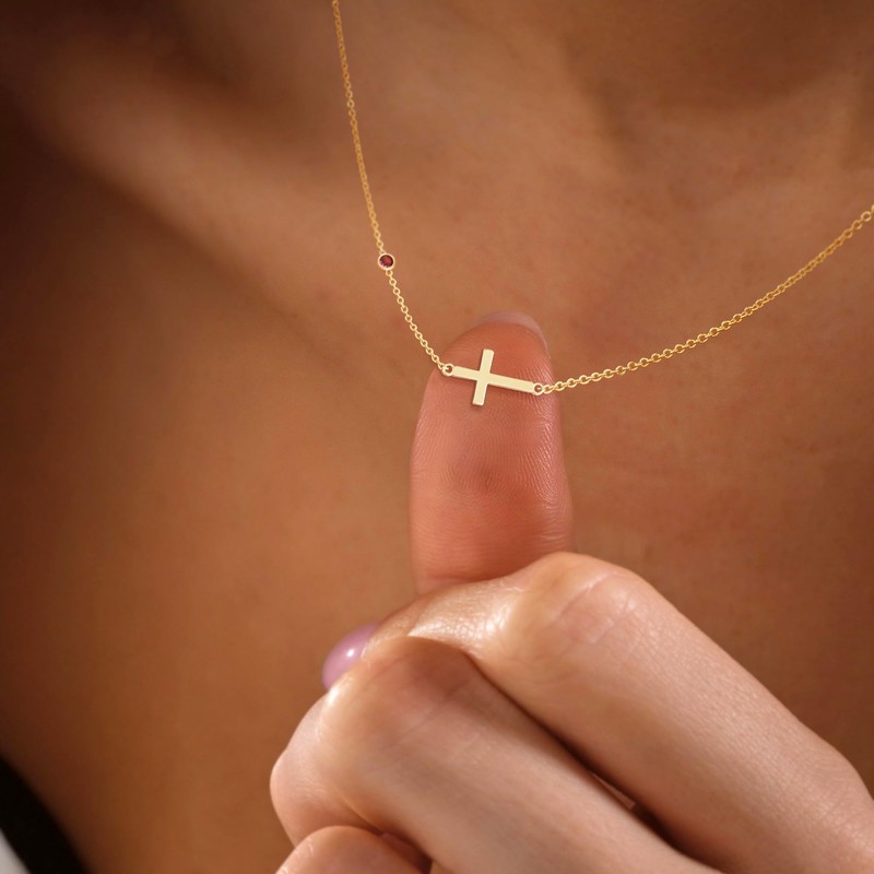 Gold Cross Necklace for Women, Dainty 14k Gold Plated Small
