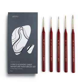 Artify Pinceles para Detalle, Pinceles para Acuarela Profesionales - Serie Maestra, Punta Ultra Fina, Alta Precisión para Manualidades, Detallado para Acrílico/Óleo/Acuarela (Rojo)
