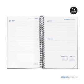 Miquelrius - School Planner 23-24, September 2023 to August 2024, 12 Months, Size 11.7 x 17.4 cm, Day to a View, Black, Spanish-English