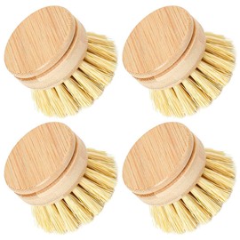 Wooden Washing Up Brush, 4Pcs Replacement Brush Heads for Eco Dish Brushes, Bamboo Dish Brushes Interchangeable Soft Bristle Refills for Washing and Cleaning