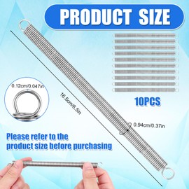 10pcs Extension Spring Assortment, 6.5x0.37in Stainless Steel Dual Hook Tension Spring Construction Spring with Hook Ends for Industrial Machinery Repair Garage Door DIY