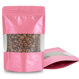 100 Pieces Resealable Mylar Bags, Stand Up Pouch Bags with Clear Window, Zipper Lock Foil Pouch Stand-up Bags (Pink, 3.5 X 5.1 Inch)